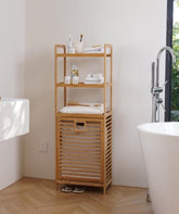Wooden Laundry Basket with Storage Shelves